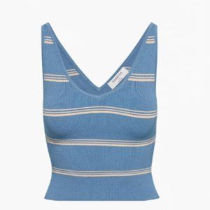 NWT Aritzia Babaton Sculpt Knit Double V Tank - Flagstone Blue/Flax Beige